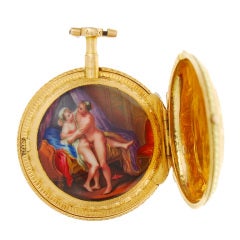 Antique Lepaute Multi-Color Gold Pocket Watch with Concealed Enamel Erotic Scene