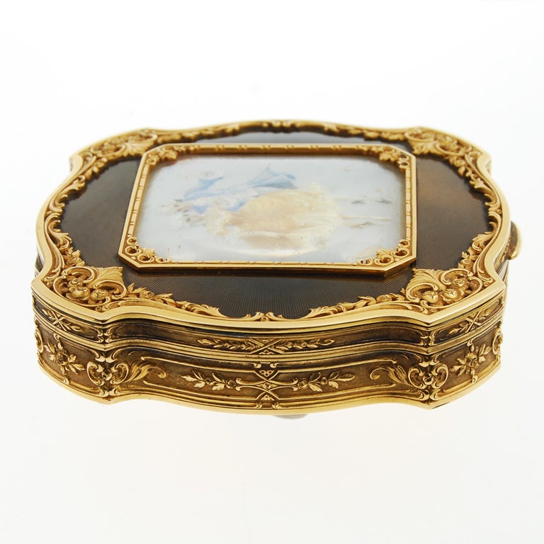 French gold box with enamal on mother of pearl