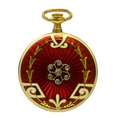 Yellow Gold, Enamel and Diamond Pendant Watch