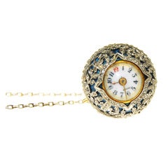 Antique Platinum, Diamond and Blue Enamel Ball Watch