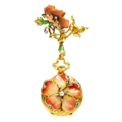 G. Braillard Gold, Enamel and Diamond-Set Flower Pendant Watch