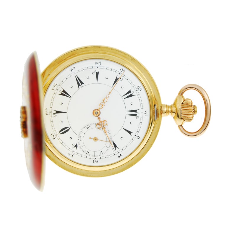 18k yellow gold, enamel and diamond-set hunter-cased pocket watch. Made for the Turkish market, circa 1880
