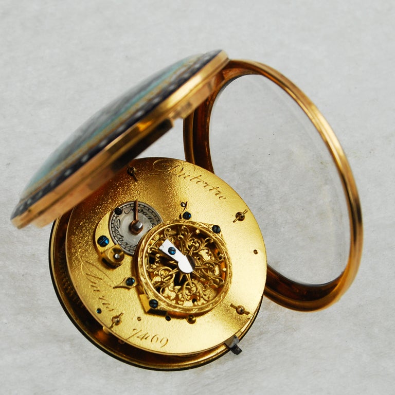 Gold and enamel watch with key-wound verge movement.
