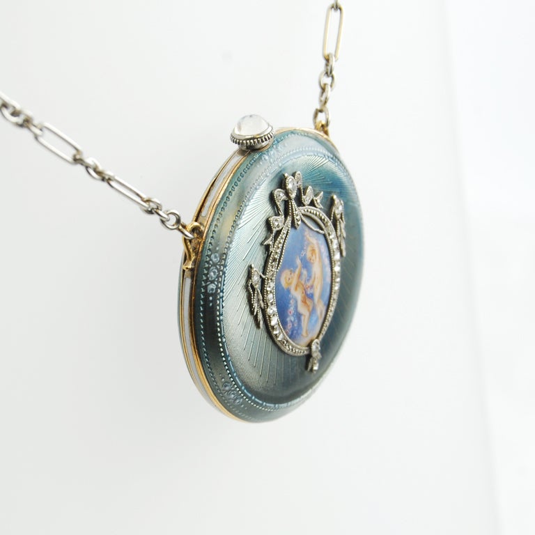 Vacheron & Constantin Platinum, Enamel and Diamond Pendant Watch