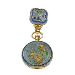 Antique Yellow Gold and Enamel Pendant Watch Depicting A Bird Scene
