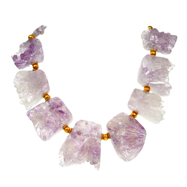 Amethyst Quartz Collar with Gold Beads For Sale