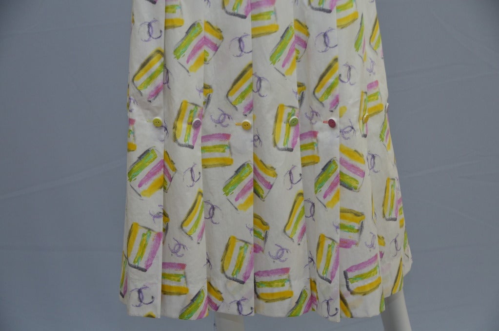 Women's CHANEL White Multicolored Cake  Sleeveless Pleated Sundress