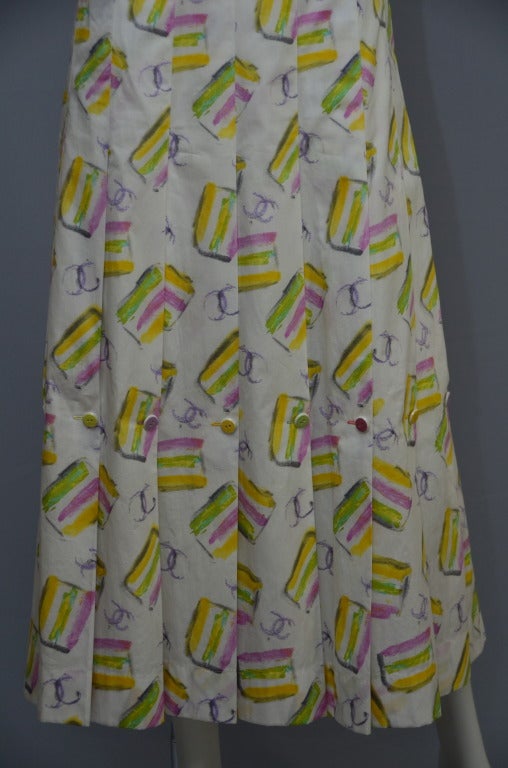 CHANEL White Multicolored Cake  Sleeveless Pleated Sundress 1