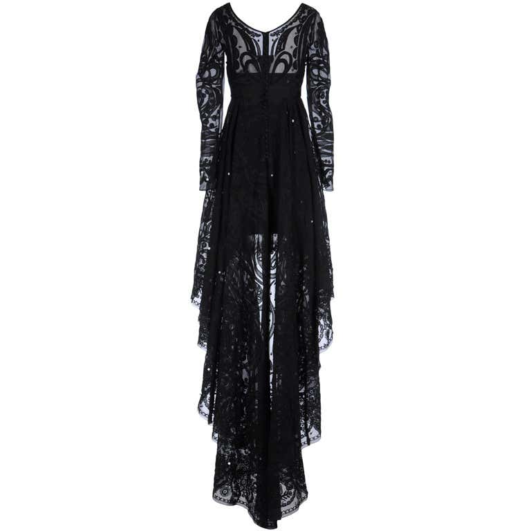 Emilio Pucci Black Lace Dress With Sheer Sleeves and Embroidery at ...