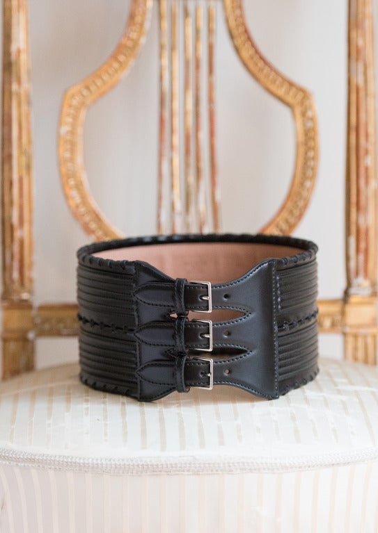 Azzedine Alaia Corset style Belt Intricate leather detail 80 NEW