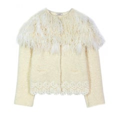 Nina Ricci Jacket Nwt Ostrich Feather Collar Knit Size M