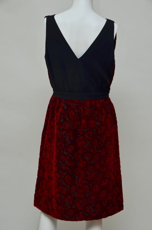 Prada Red Velvet Floral  Print  Dress In Excellent Condition In New York, NY