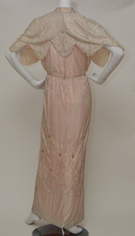 Alfred Bosand Silk  Beaded Dress With Matching Bolero Jacket.
Dress  measure:Waist:13