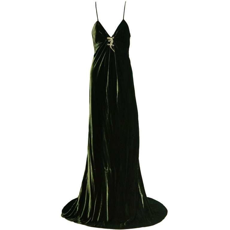 Ralph Lauren Deep Green Velvet Dress Gown at 1stDibs | green velvet gown