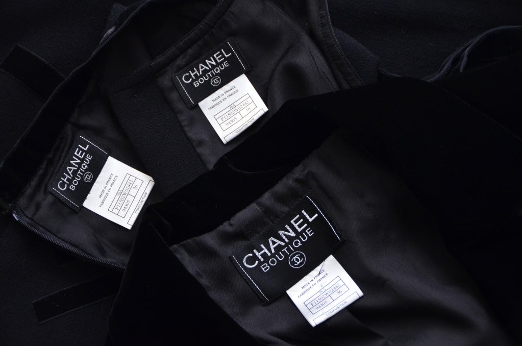 Black Chanel Three Piece Velvet Suit   1998  