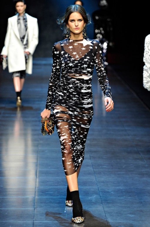 Women's Dolce & Gabbana Star Print  Sexy Tulle Sheer Dress New