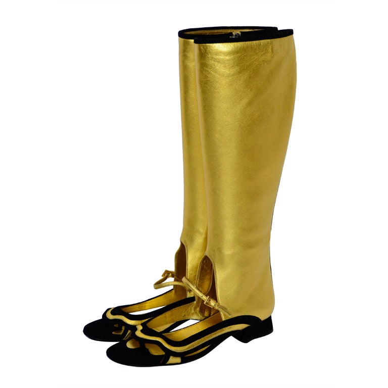 Prada  Fairy Knee High Boots Shoes Gold  Leather 2008 New