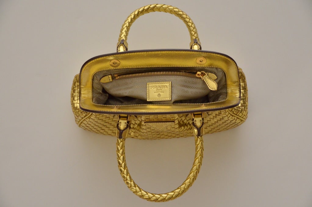 Prada Milano \u0026quot;Intreccio Madra\u0026quot; MINI Gold Woven Leather Handbag at ...  