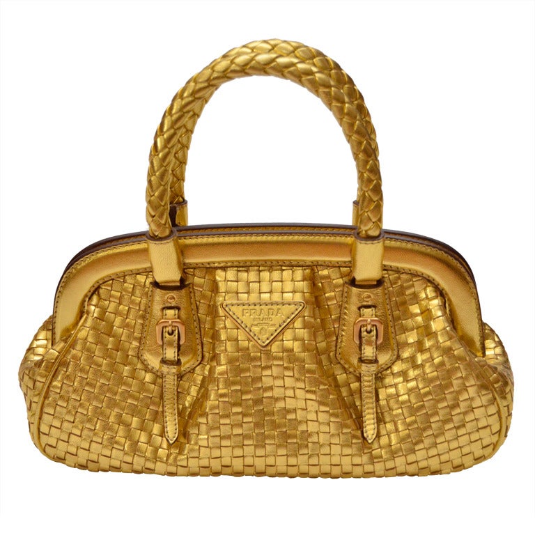 Prada Milano "Intreccio Madra" MINI  Gold Woven Leather Handbag