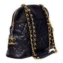 Chanel Vintage Black Lambskin Quilted Leather Large Shoulder  Handbag