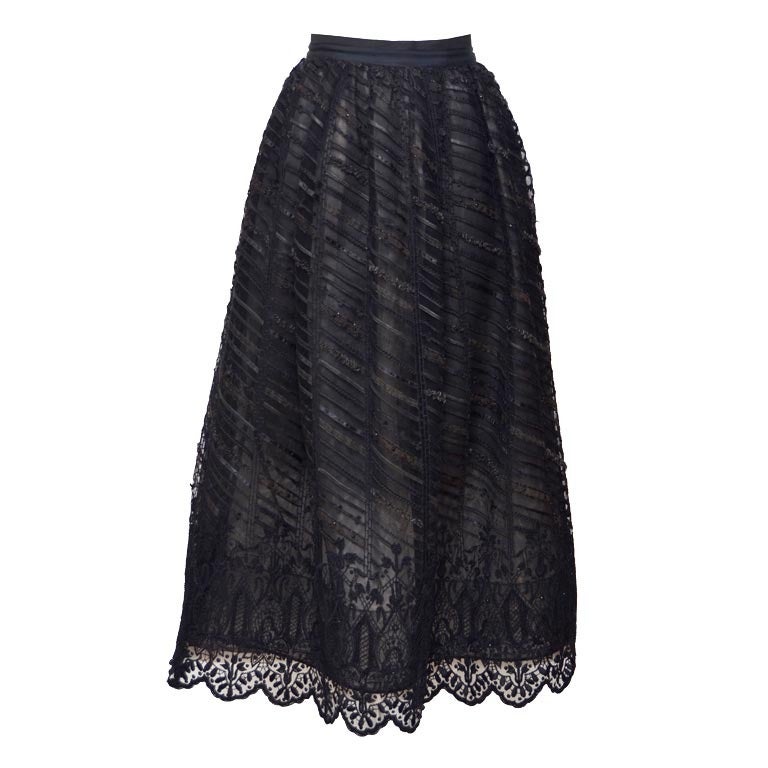Oscar De La Renta Long Beaded Tulle Evening Skirt