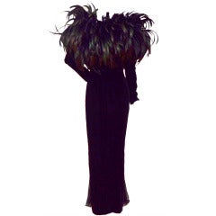 Christian Dior Haute Couture Cockerel Feathers Velvet Dress