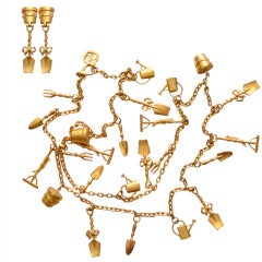 Vintage Karl Lagerfeld Gardening Tools Necklace Earrings Set