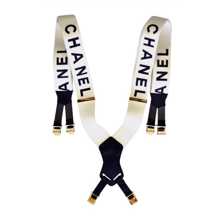 Chanel White Suspenders New '90 at 1stDibs