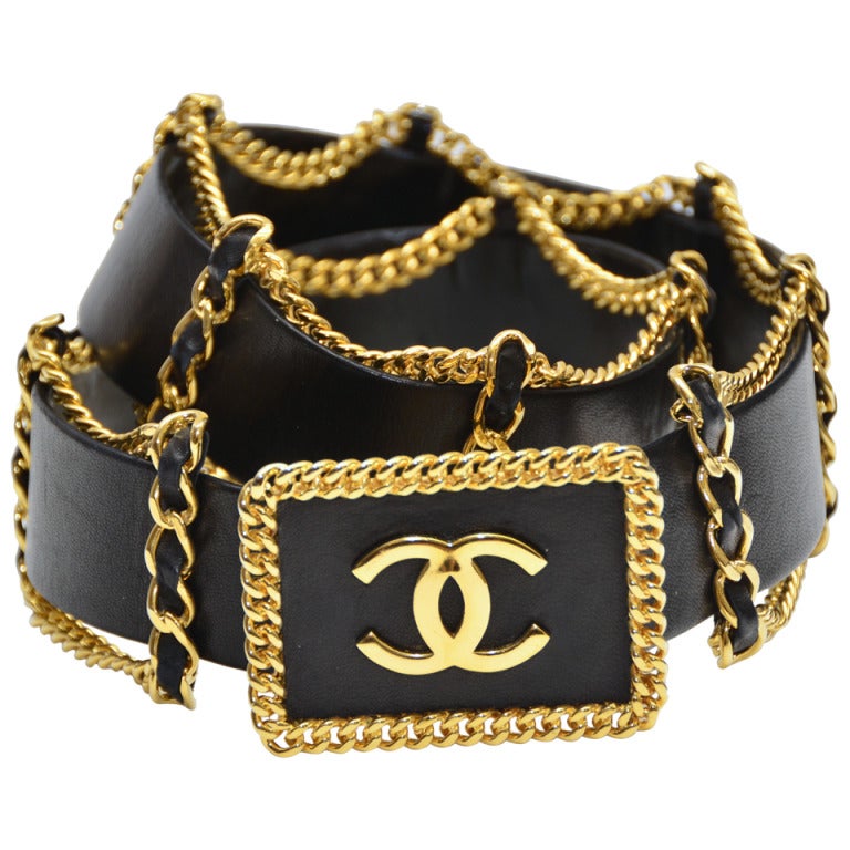 Chanel Vintage Leather Trimmed Chain Waist Belt