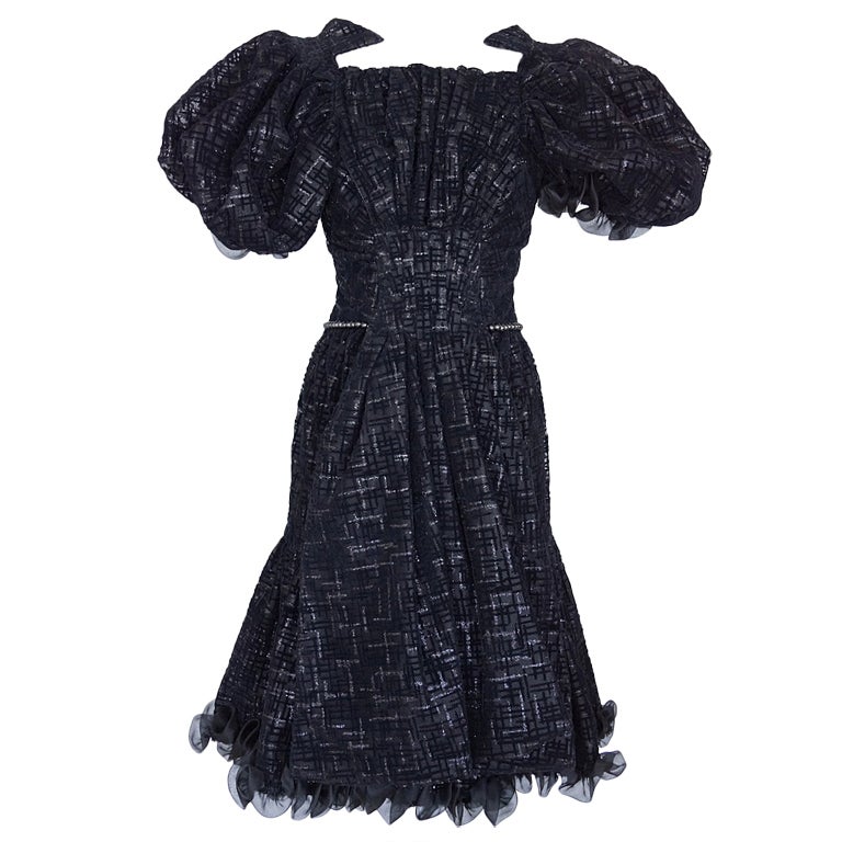 CHANEL 2012 Runway Kleid RARE texturierten Tüll Puffärmel 38 NEU
