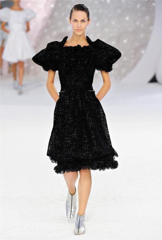CHANEL 2012 Runway Kleid RARE texturierten Tüll Puffärmel 38 NEU Damen
