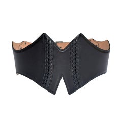 Azzedine Alaia Black Leather  Corset Belt  Fr 80 NWT