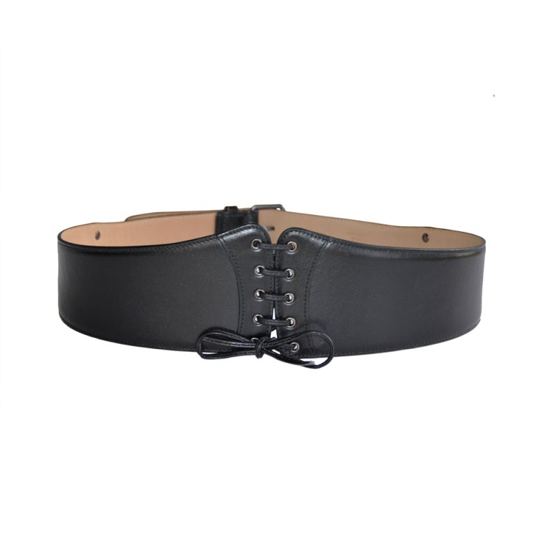 AZZEDINE ALAIA black leather  corset belt lace  up Size 85