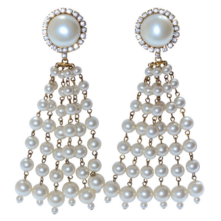 CHANEL VINTAGE RARE PEARL TASSEL EARRINGS at 1stdibs