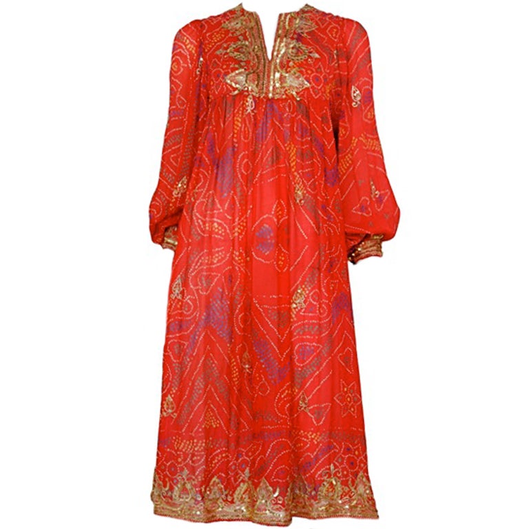 RED CHIFFON CAFTAN at 1stDibs