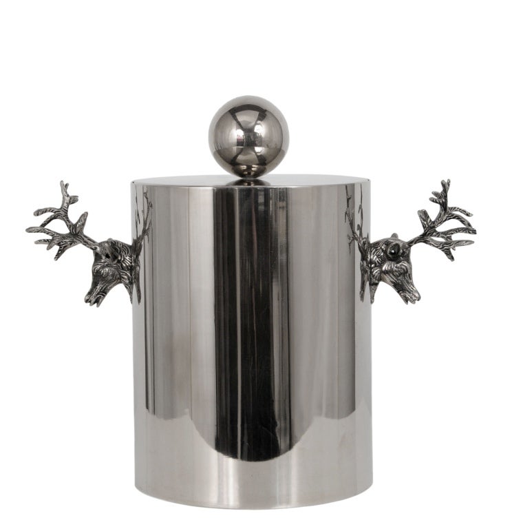 Gucci pewter wine goblet with stag heads. Set of 8 with matching ice bucket. Goblets measure 6