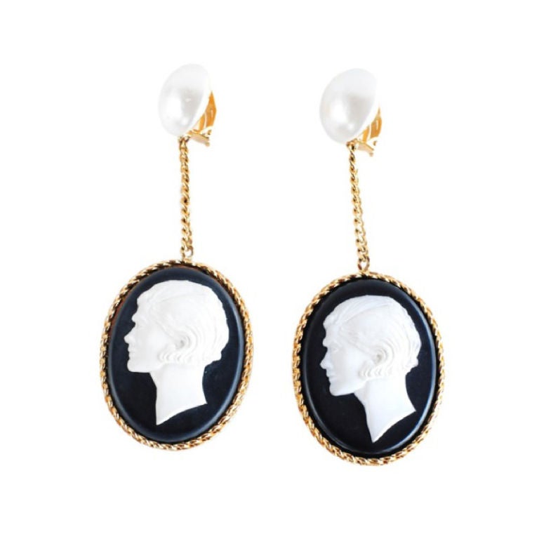 Chanel Cameo Dangle Earrings.
