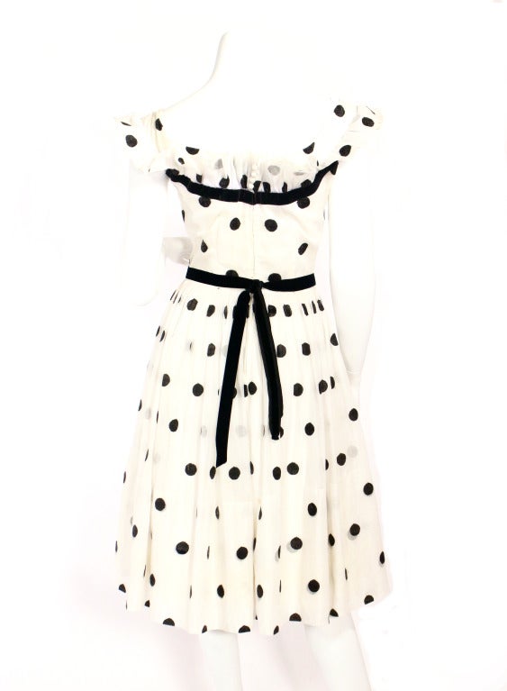 White 1950's Ceil Chapman Polka Dot Cocktail Dress For Sale