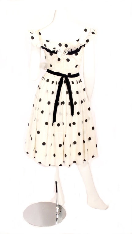 1950's Ceil Chapman Polka Dot Cocktail Dress In Excellent Condition For Sale In New York, NY
