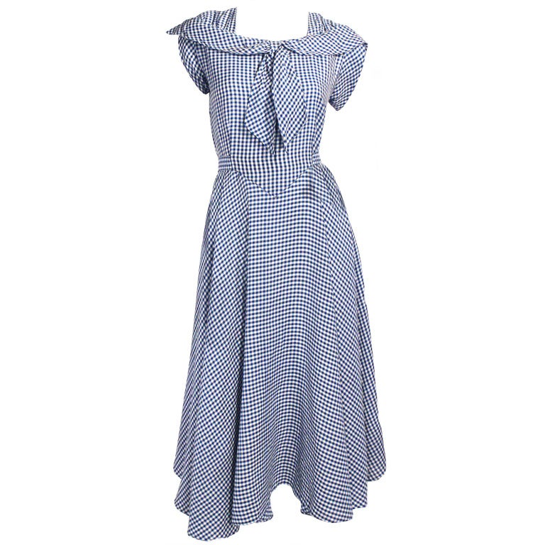 1940's Blue and White Check Dress