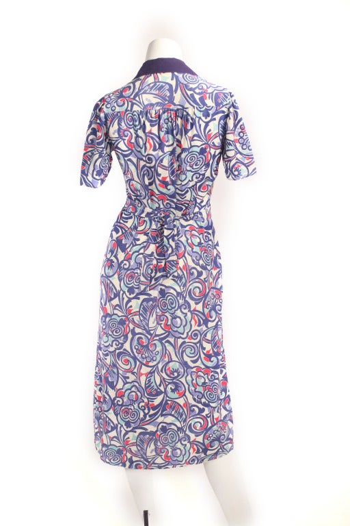 Women's 1930's Blue Floral Print Dress