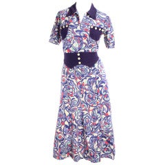 1930's Blue Floral Print Dress