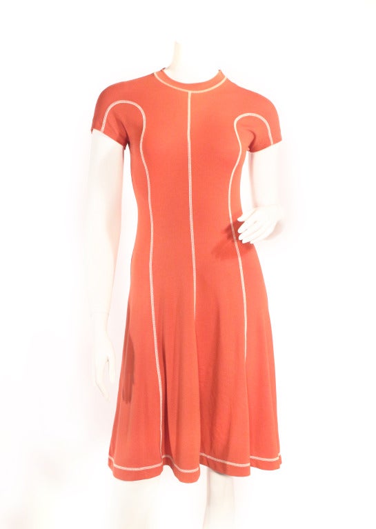 1970's Clovis Ruffin dress. This is a super fun, casual, easy to wear dress. Features white stitching. An absolute classic Ruffin design piece, translates easily into this year's trends. Excellent condition.