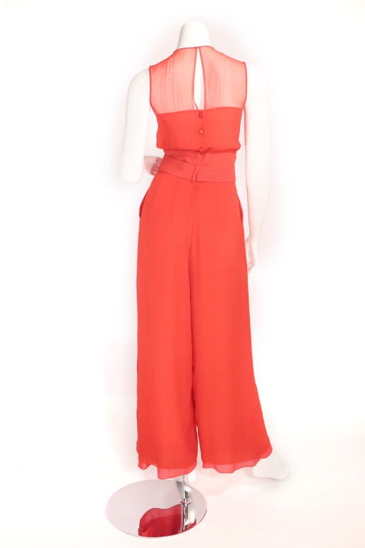 Women's 1980's Red Silk Jumpsuit For Sale