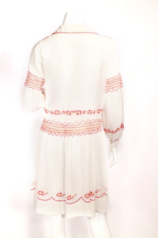 White 1920's Embroidered Bohemain Dress