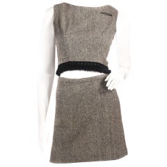 1960s Herringbone Cropped Top with Skirt