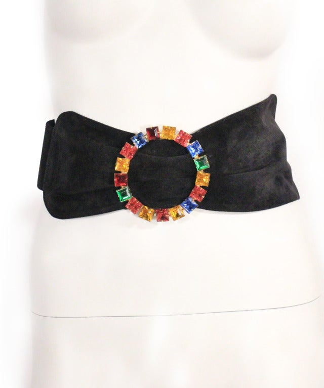 Givenchy wide jeweled belt. Suede, jeweled round clasp.