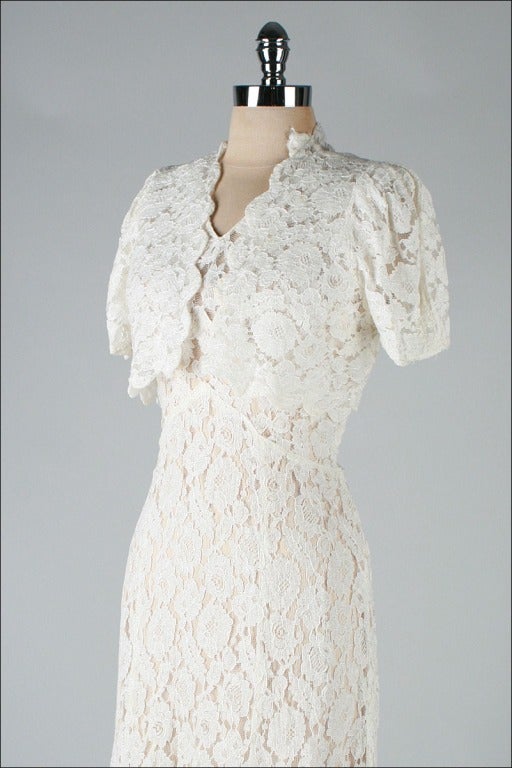 Vintage 1930's Ivory Lace Bias Cut Dress with Jacket 3