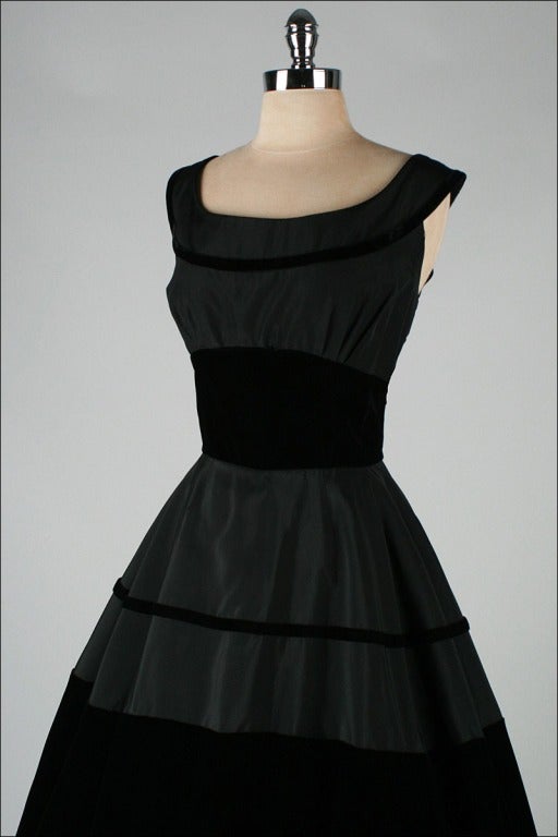 Women's Vintage 1950's Suzy Perette Black Velvet Cotton Faille Dress