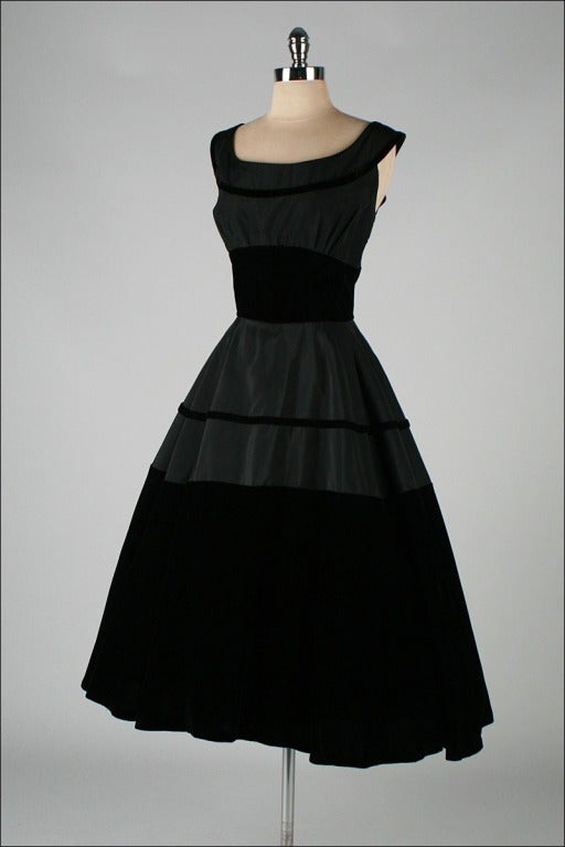 Vintage 1950's Suzy Perette Black Velvet Cotton Faille Dress 1